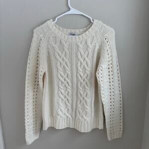 Carducci Women's Cream Cable Knit Wool Blend Sweater Preppy Winter Size M
